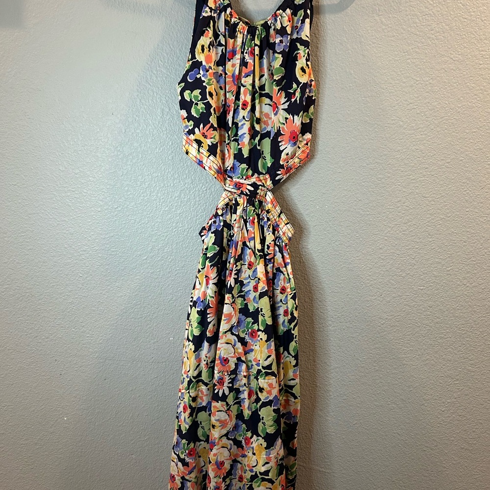 Something Navy Vibrant Floral Backless Dress